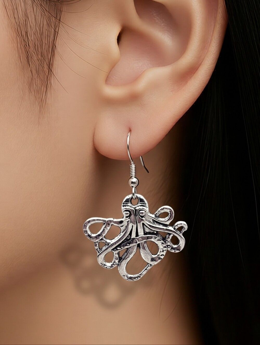 Kraken Octopus Earrings Silver Steampunk Pirate Nautical Squid Dangle Jewelry
